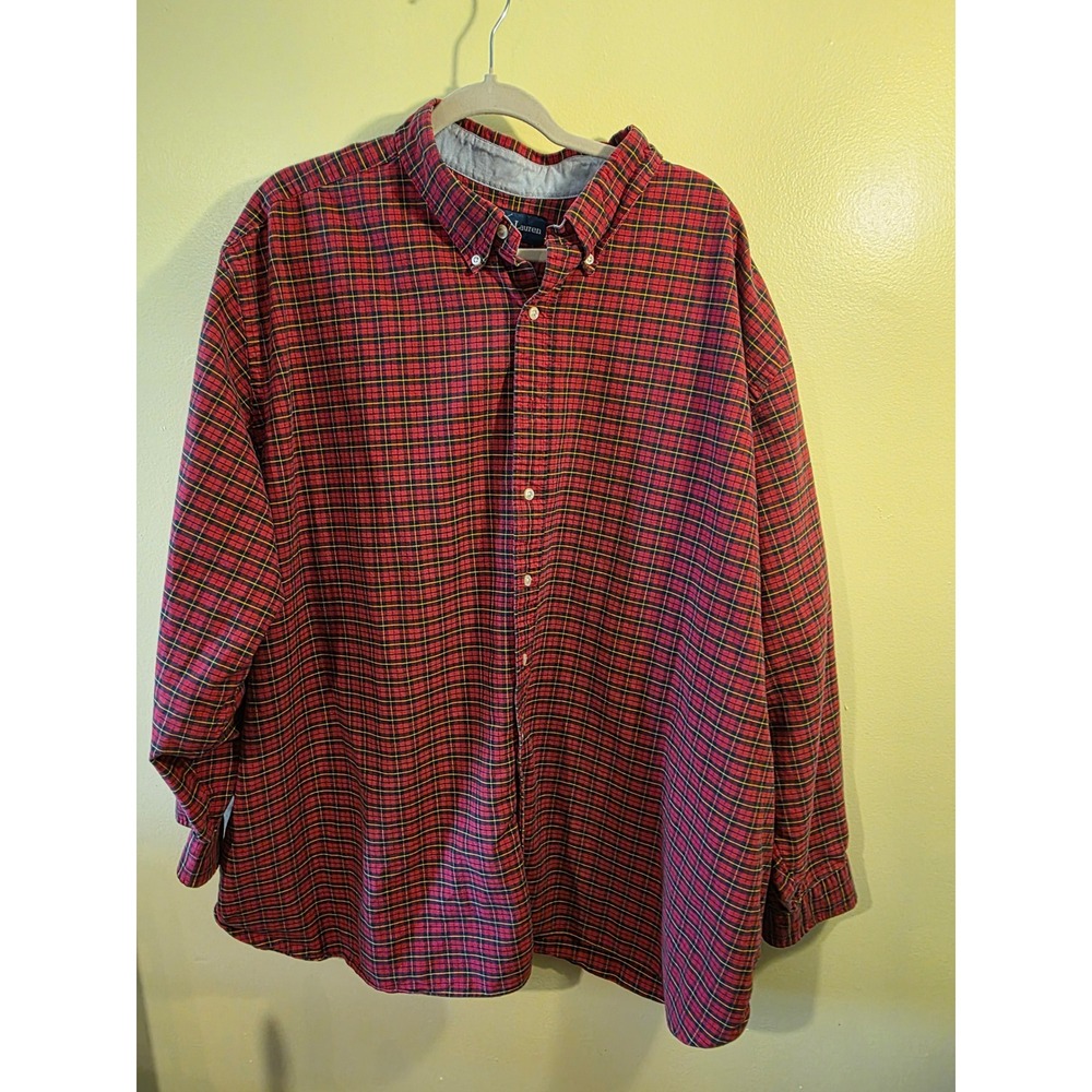 Ralph Lauren Mens 4XB Red Plaid Classic Fit Button Down Shirt Long Sleeve Big